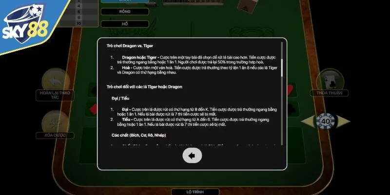 Các cửa cược thú vị trong game Rồng Hổ